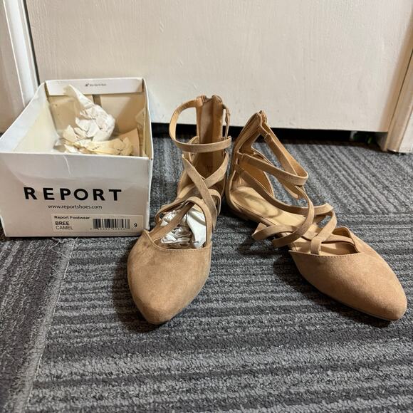 Report Bree Camel Faux Suede Pointed Toe Flats Size 9 - Picture 2 of 8